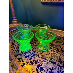 Vintage Hazel-Atlas Uranium Glass Sherbet Cups, Set of 4 –Green Depression Glass